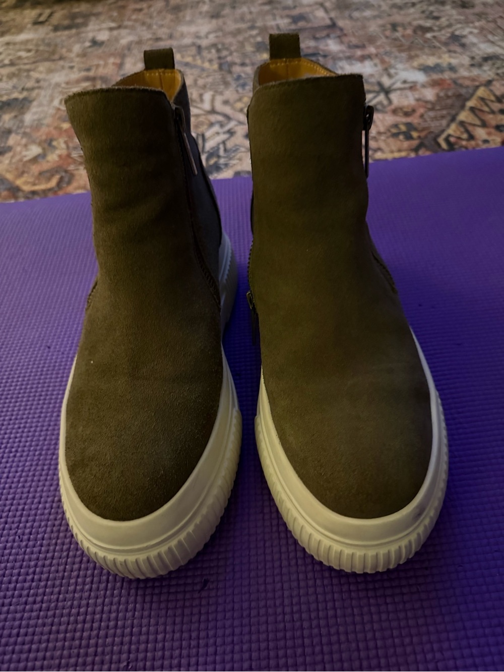 J/SLIDES Olive Suede High-Top Sneakers with White Platform